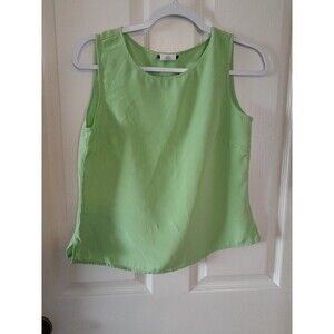 Vintage Softwear By Mark Singer 100% Silk Green Sleeveless Blouse. Size Sm. B58